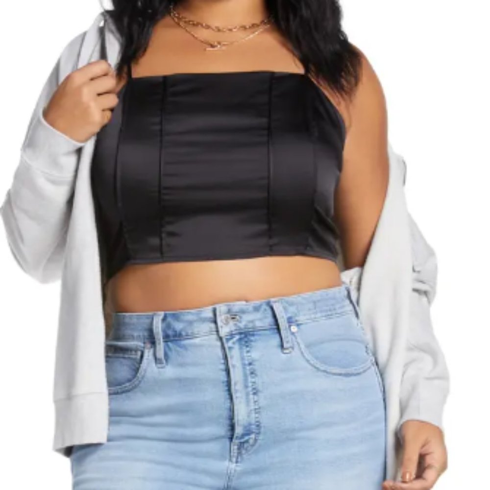 BP Seamed Satin Camisole (Plus Size), Black, 3X
